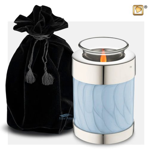 Tealight candle holder miniature urn shown with velvet bag