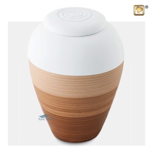 Clay urn with a white finish and shades of brown