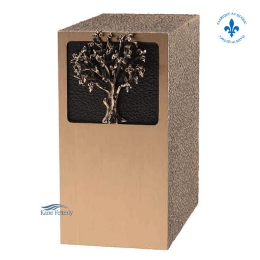 Urne en bronze et zinc, motif arbre