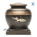 Brown bronze urn with gold dove