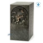 Gray zinc urn with bronze angel