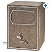 Zinc double urn with bronze rose ornament
