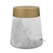 Urne funéraire en marbre blanc avec couvercle doré mat et forme moderne