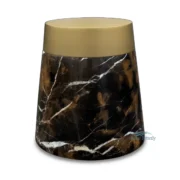 Urne funéraire en marbre foncé avec veinage naturel et couvercle doré mat