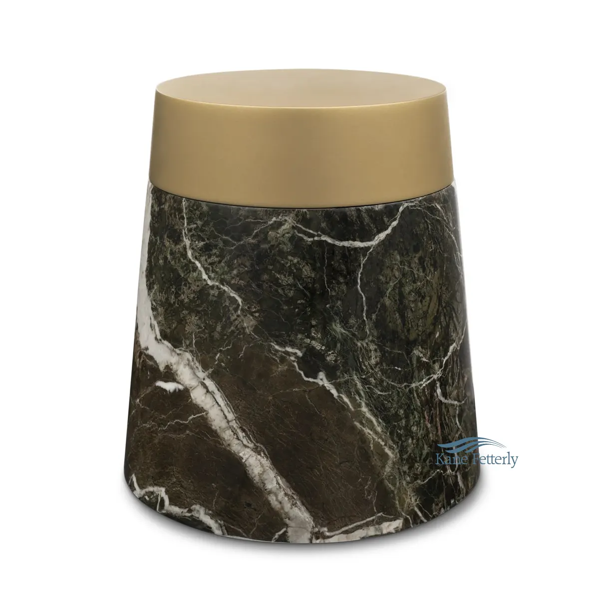 Urne funéraire en marbre vert foncé avec veinage blanc et couvercle doré mat