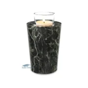 Dark green marble memorial candle holder designed to hold ashes and a tealight candle