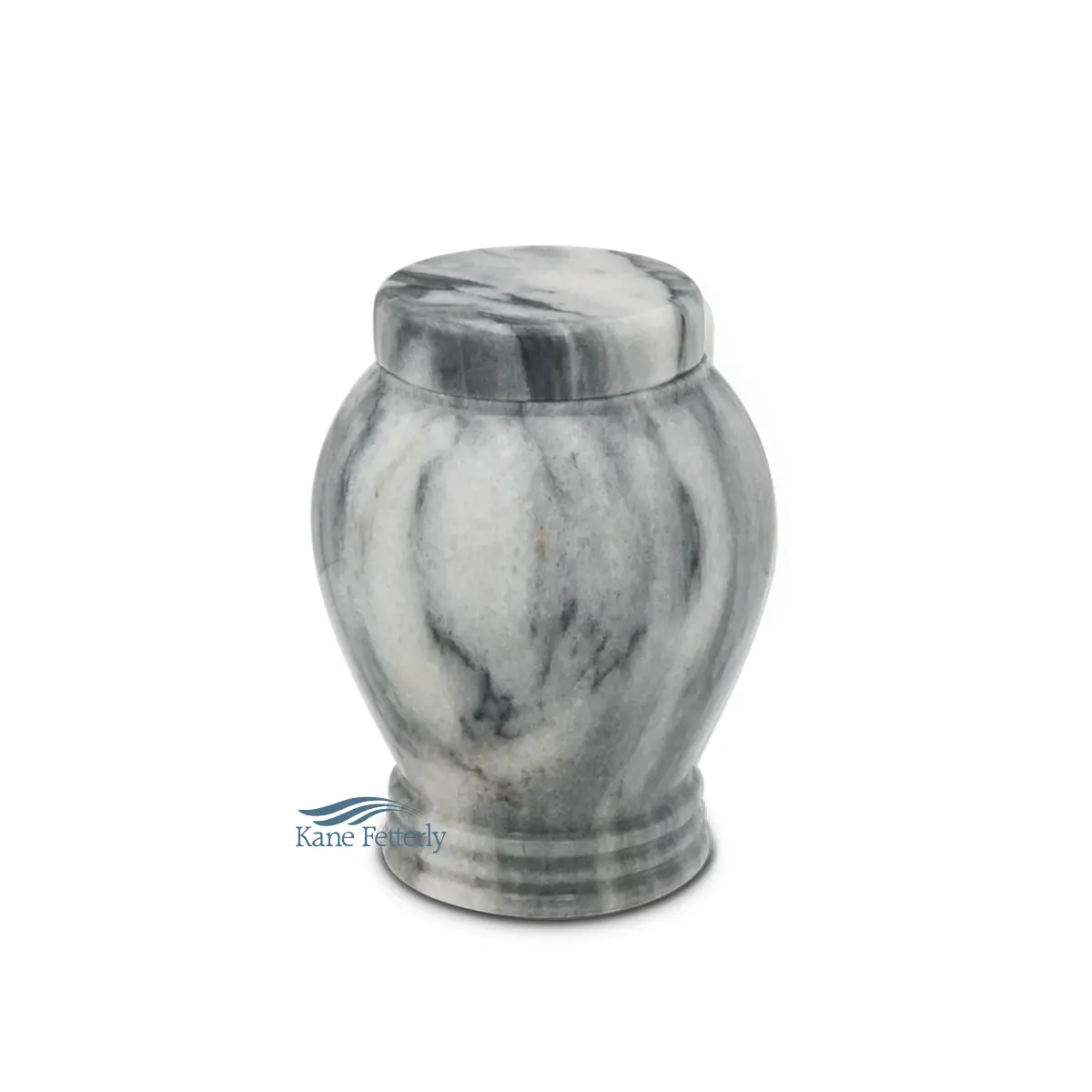 Grey marble small-capacity urn with natural stone veining and rounded lid