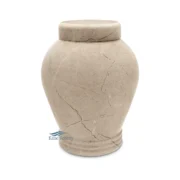 Urne funéraire en marbre beige avec veinage naturel et couvercle arrondi