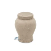 Beige marble small-capacity urn with natural stone veining and rounded lid