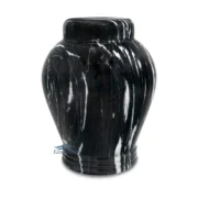 Urne funéraire en marbre noir avec veinage blanc naturel et couvercle arrondi