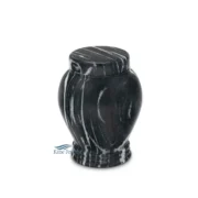 Black marble small-capacity urn with natural white veining and rounded lid