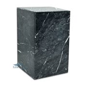 Dark grey natural marble urn with white veining.