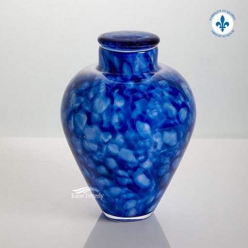 Urne funéraire en verre soufflé bleu