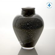 Black and silver hand-blown glass urn