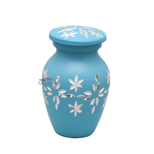 Light blue aluminum miniature urn