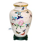Cloisonné urn with rose and butterflies
