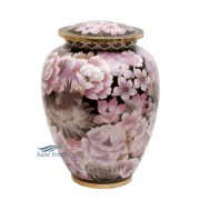 Floral pink and black cloisonné urn