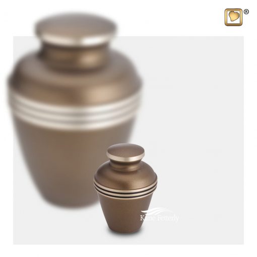 Brown miniature urn with gold bands