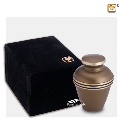 Brown miniature urn with gold bands