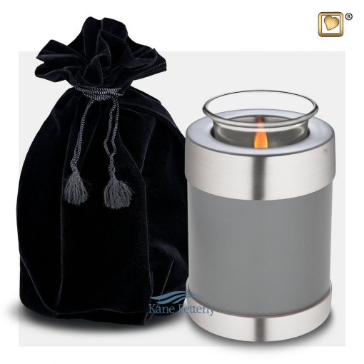 Tealight candle holder shown with velvet bag
