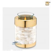Tealight miniature urn with mother of pearl inlays and gold accents