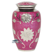 Pink brass urn with silver sunflowers