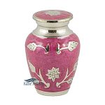 U8634K Pink brass miniature urn with silver sunflowers