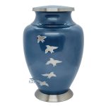 U8635 Urne funéraire en laiton bleu à motif de colombes en vol