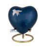 U86350H Urne miniature en laiton bleu en forme de coeur ornée de colombe en vol