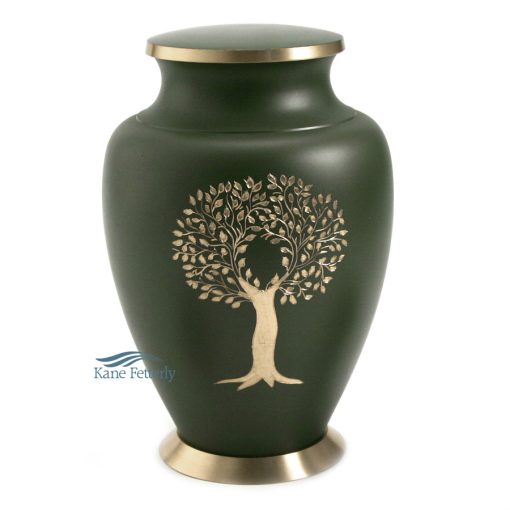 Green urn with tree of life