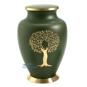 Green brass urn with gold tree
