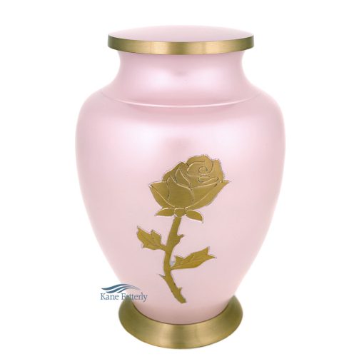 Pink brass urn with rose