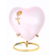 Pink brass heart miniature urn with gold rose