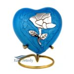 U8649H Urne miniature en coeur dotée d'une rose argentée, finition bleue nacré