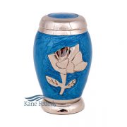 Urne miniature en laiton blue à motif de rose argentée