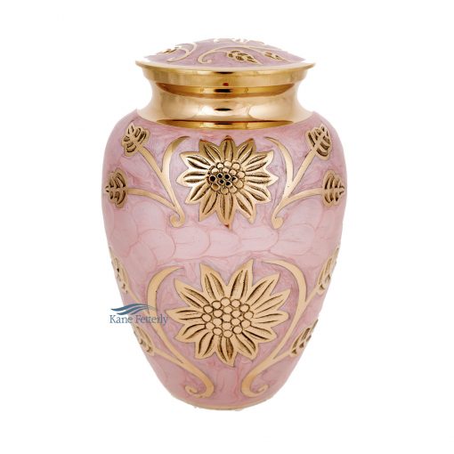 Pink brass urn with sunflowers