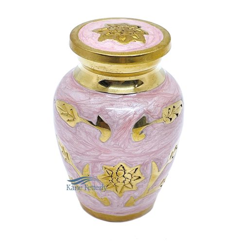 U86715K Pink brass miniature urn with sunflowers