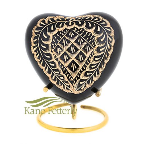 U86720H Black and gold heart miniature urn