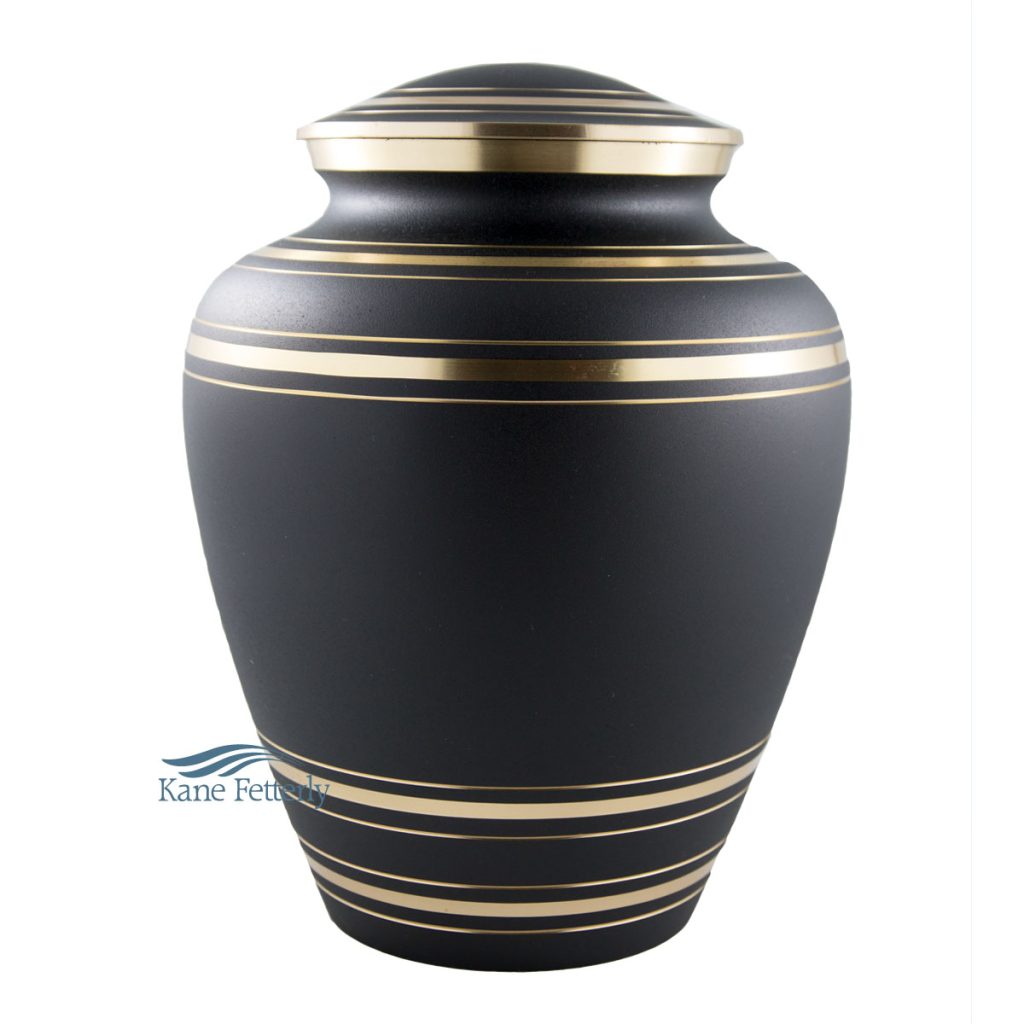 Black Brass Urn with Gold Bands Kane Fetterly Cremation Urns