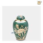 Green miniature urn with gold rose