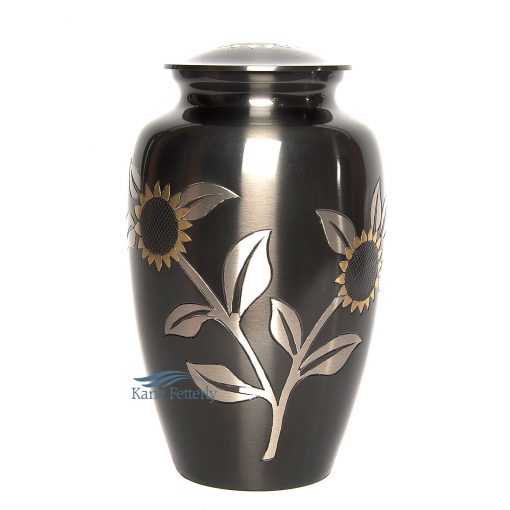 Brass urn with sunflowers