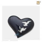 Brass heart miniature urn with doves