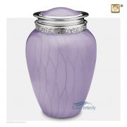 Lavander brass urn with pearlescent finish.