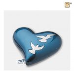 Urne miniature en coeur à motif de colombes en vol