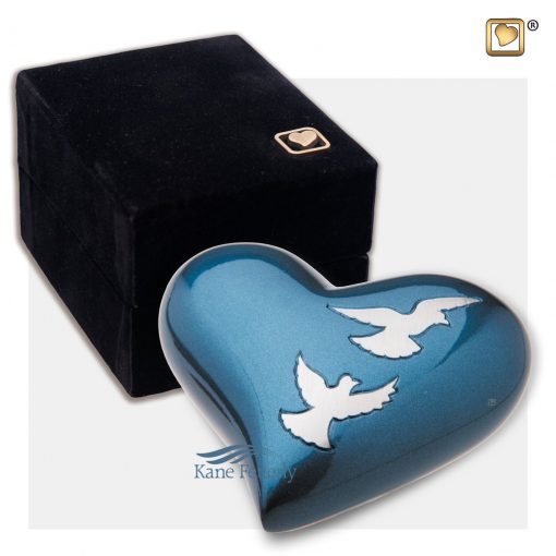 Urne miniature en coeur à motif de colombes en vol