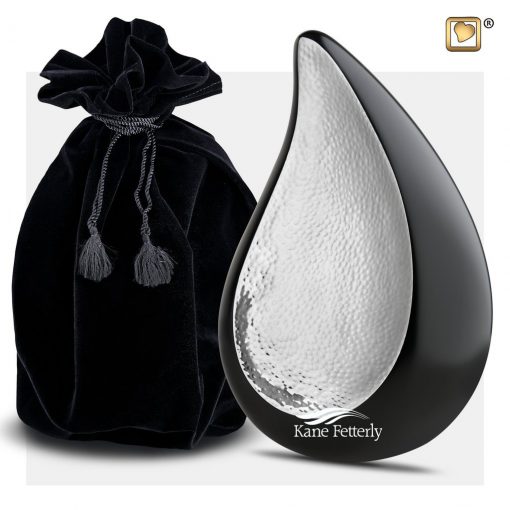 Black and silver tear drop urn