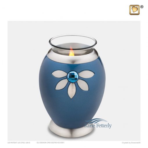 Blue tealight miniature urn with Swarovski crystal