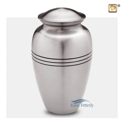 Metal urn with pewter glossy finish