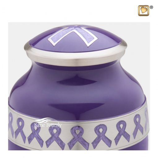 Violet brass urn with ribbons