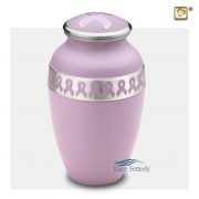 Pink brass urn with awareness ribbons